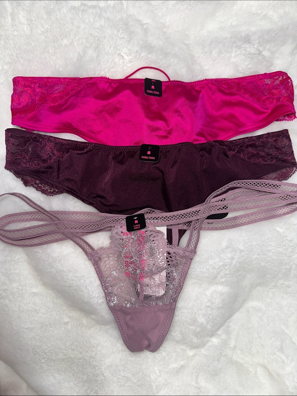 Thong Set - Pink, Plum & Mauve Lace Thongs NWT